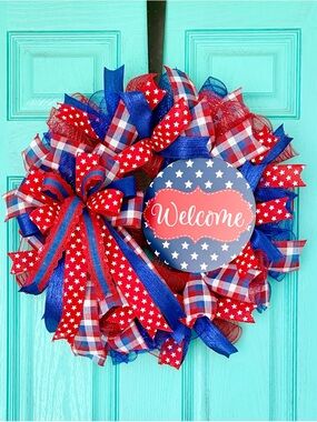 Patriotic Red White & Blue Welcome Wreath
